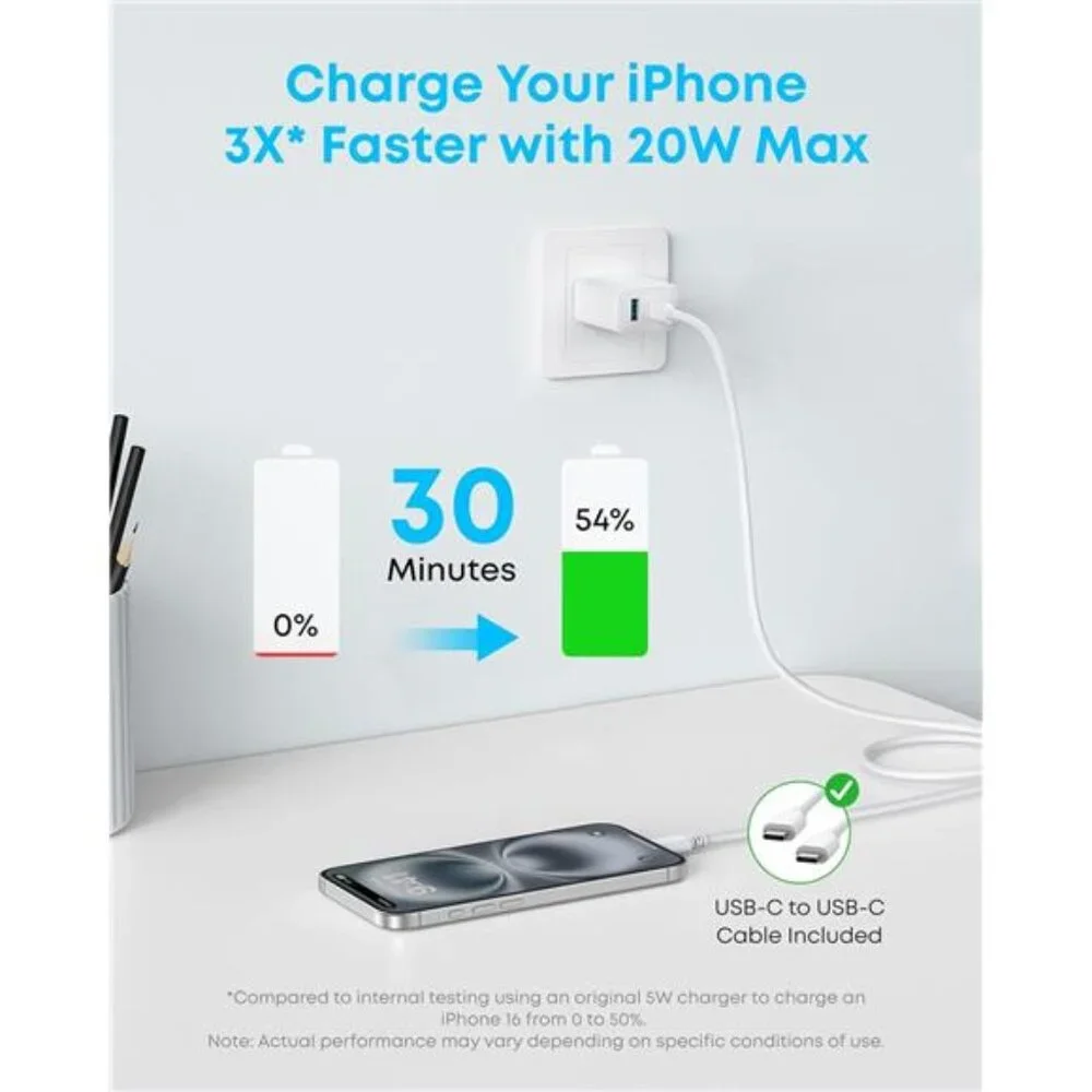 2 iPhone 16 Charger, 2-Pack 20W Fast USB C Charger Block, for iPhone 16/16